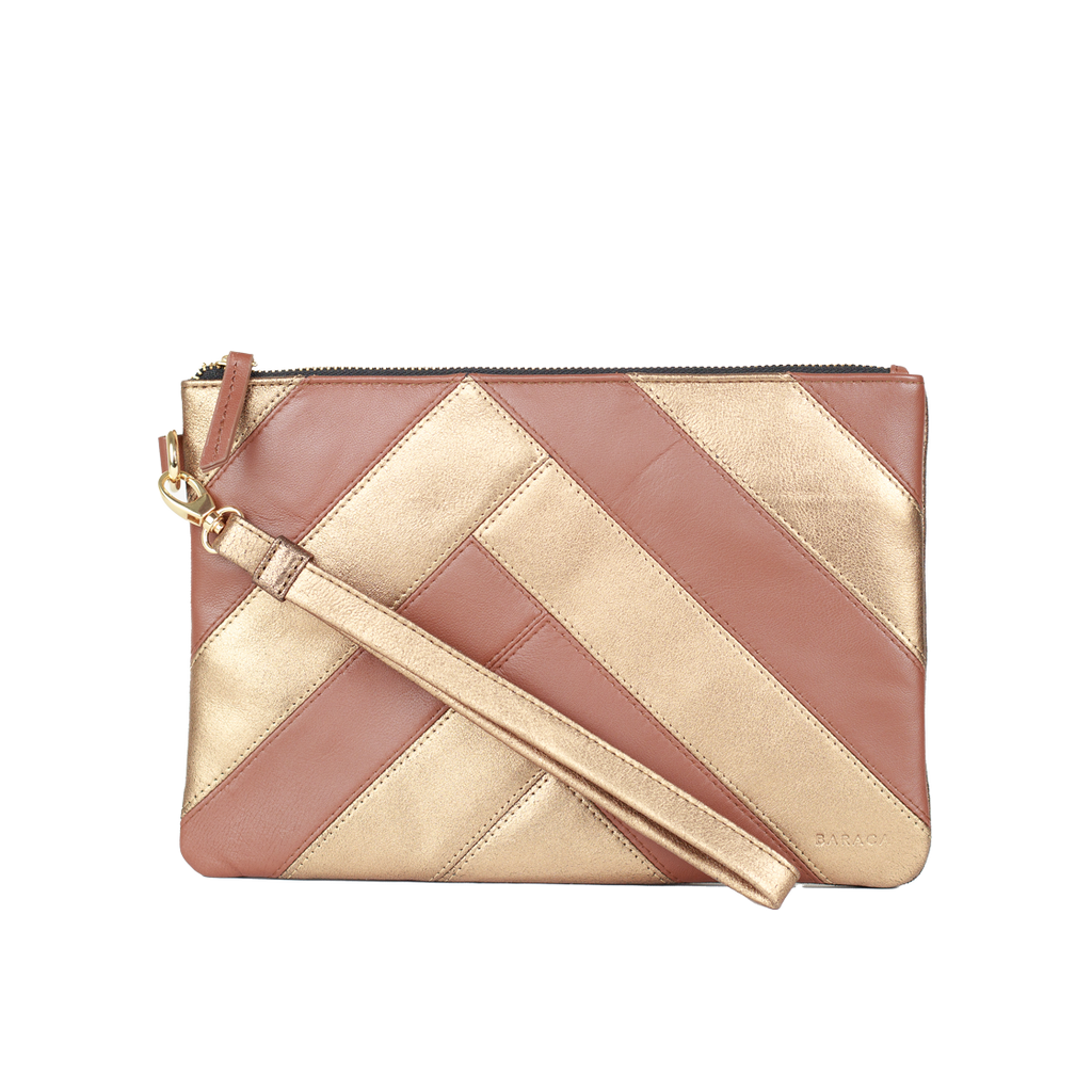 NOB HILL POUCH - BROWN & GOLD