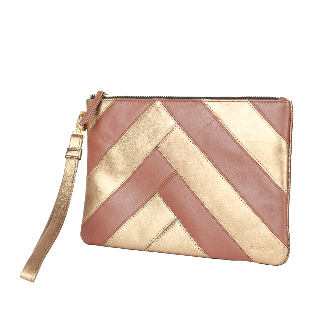 NOB HILL POUCH - BROWN & GOLD